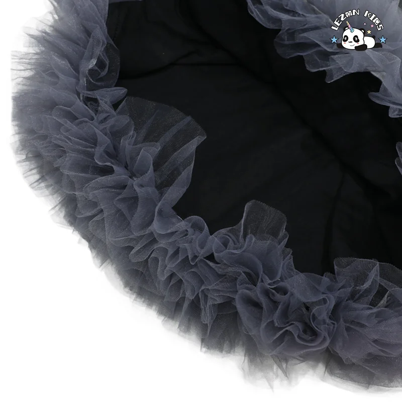 LEZONKIDS - 2024 High Fashion Best Quality Black Short Sleeve Cotton Girls Dresses Tulle Dress Kids Clothing for 2-14 Children